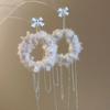 Silver Needle Fluffy Tassel Bow Earrings: Retro, Creative, High-End Winter Accessories for Women