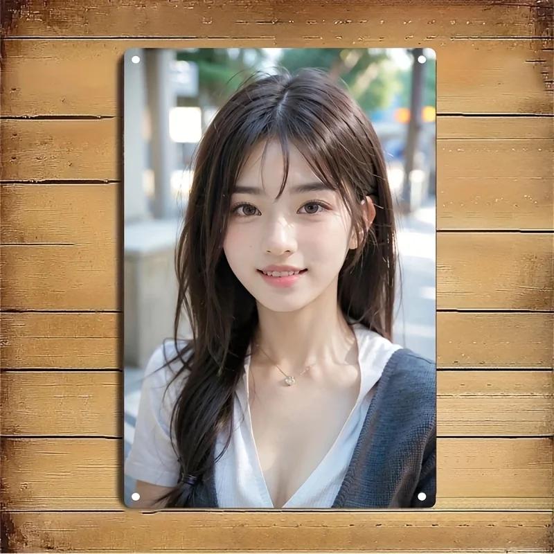 

Korean Woman Face Metal Sign Iron Wall Decor Home Bar Cafe Art темного кольору хакі