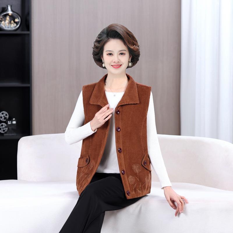 

Women s Stylish Corduroy Vest - Pure Cotton Shawl Jacket for Spring & Autumn - Perfect for Middle-Aged Women 2XL