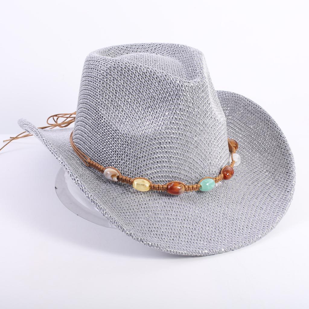 Popular European and American classic western denim straw hat, men's and women's fashion outdoor sunscreen sequined straw hat