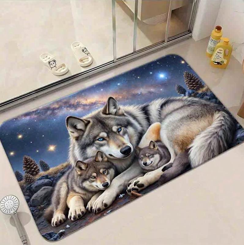 New Arrival Dazzling Bold Tribal Wolf Mat: Ethnic Headdress Decor Wolf Design Soft Non-Slip Rug for Entryway & Living Room