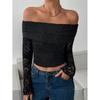 Womens Off-Shoulder Long Sleeve Slim Fit Knit Top - Elegant Chic Office Date Outfit 2025 Fall Collection