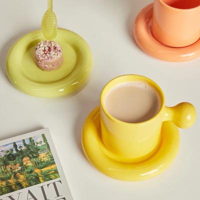 Taza de cerámica con platillo, decoración del hogar, linda combinación creativa, taza de desayuno, taza de café, tazas de café con bandeja