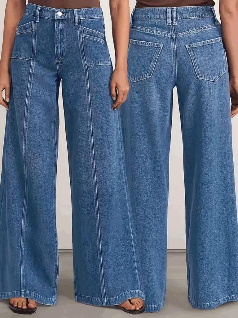 New Women's Fashionable Wide-Leg Stretchy Denim Jeans - Comfortable, Stylish, High-Quality Casual Pants