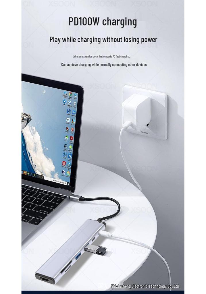 7-in-1 USB-C Docking Station: Includes HDMI, USB 3.0, PD Fast Charging, TF/SD Card Reader.