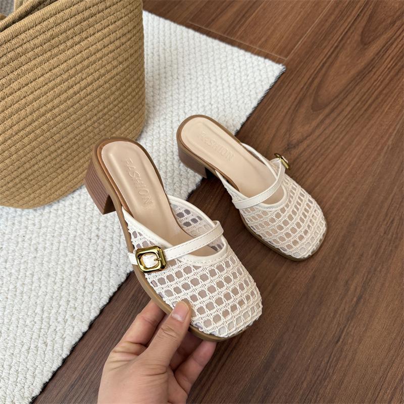 

Korean version mesh hollow single shoes female summer 2025 new fairy style temperament shallow mouth flat bottom sandals fishing net shoes 40 бежевый