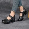 GKTINOO Retro Thick Heel Women Shoes Hook Loop Mary Jane Loafers Luxury 5 cm Pumps Genuine Leather Sewn Square Heel Single Shoes