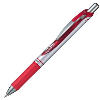 Pentel Gelbläck Energel Click Kulspetspenna Silver 10 Pennor Penna, 0,7 mm, Hölje, BL77-B, Röd,