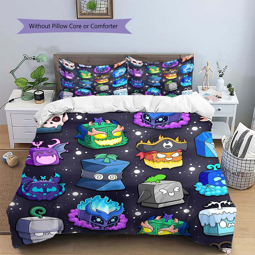 Blox Fruits Pattern Bedding,Quilt Set Quilt Cover Pillowcase Home Birthday Gift(1 * Duvet Cover + 2 * Pillowcase, Without Core)