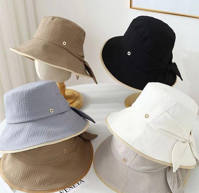 2026 New Women's Minimalist Bucket Hat, Contrast Trim & Tie Bow Detail Spring Summer Versatile Basin Cap Sunhat
