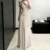 Sexy Wind One-word Shoulder Off-the-shoulder Suspender Dress Women's Spring and Summer New Waist High-end Dress Pleated Skirt Long Dress