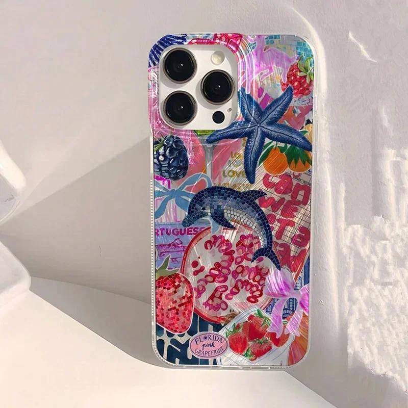 Luxury Ocean Whale Starfish Swimming Phone Case for Xiaomi Redmi Note 13 12 12s 11 10 9 8 7 Pro Plus 4G 5G Feather Texture Cover