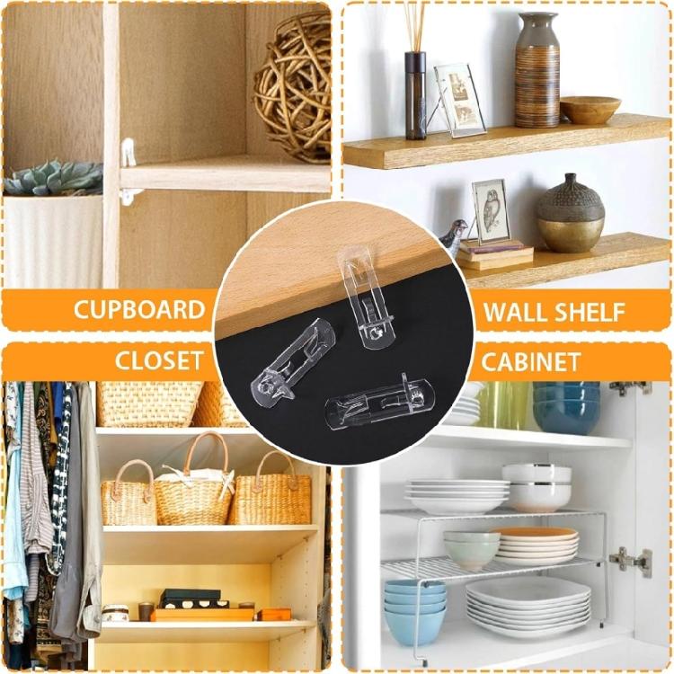 Clear Locking Shelf Clip 40Pcs Plastic Cabinet Shelf Support Pegs for Kitchen Bookcases Shelving Easy Installation