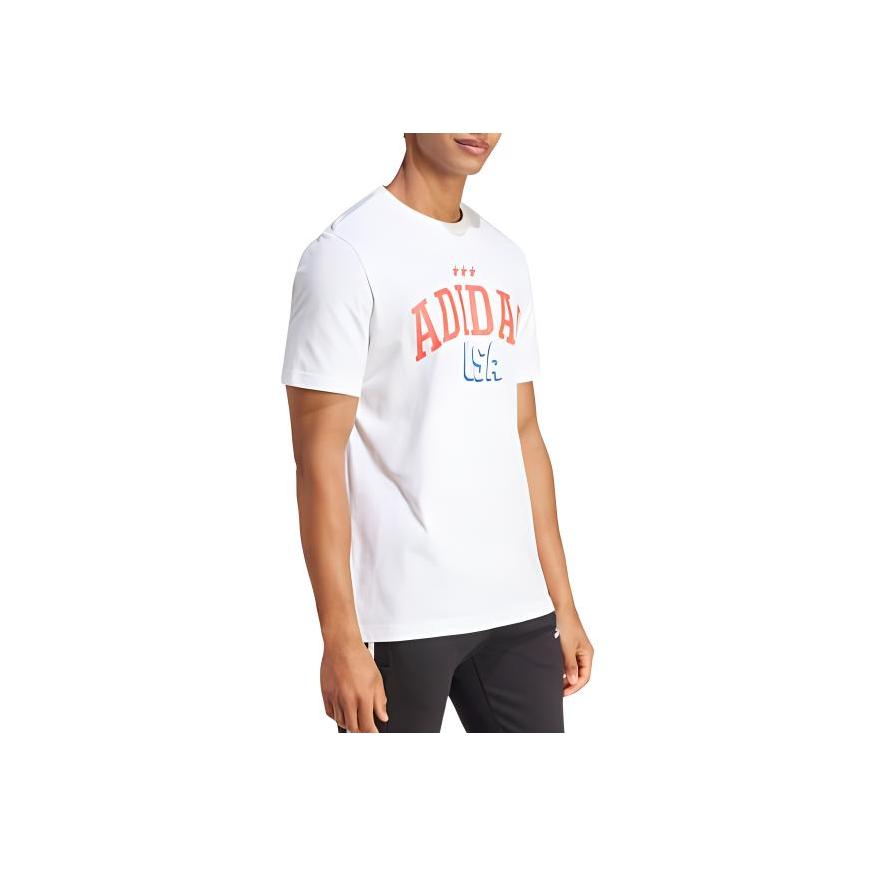 Adidas Letter Print Summer Sports T-Shirt, Round Neck, Short Sleeve Men Tops White IR5821