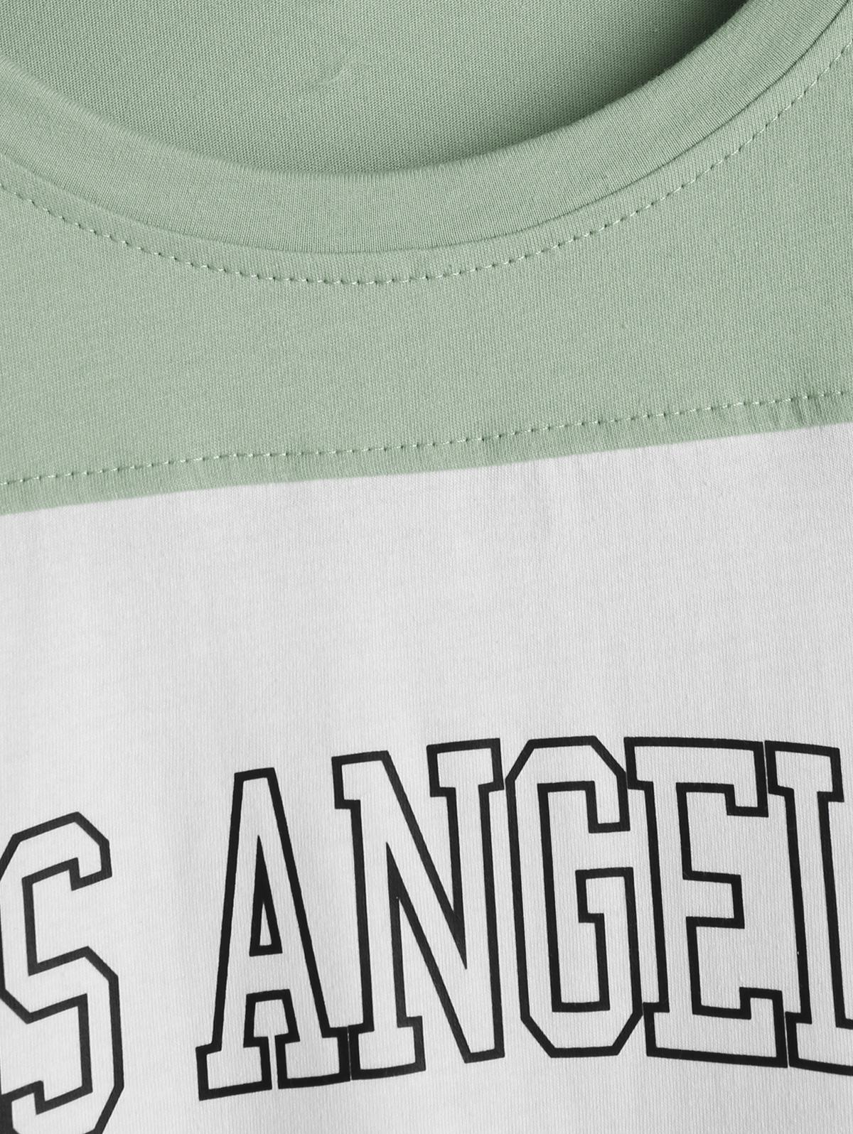 Футболка ZAFUL с короткими рукавами и цветными блоками LOS ANGELES XL светло-зеленый — фото 5