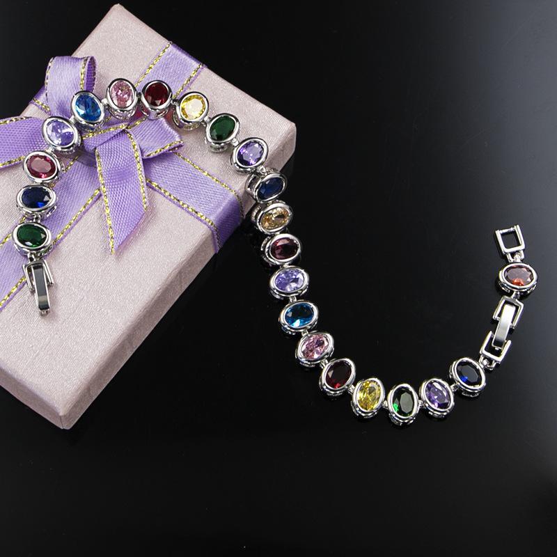 Zircon Copper Gold Plated Bracelet Set with Diamonds Colorful Exaggerated Fashion Oval Necklace Set