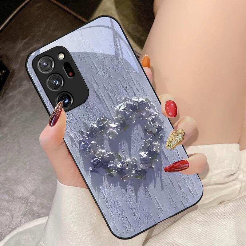 Herzförmige Blume Für Samsung Galaxy Note 8 9 10 PRO 20 Ultra A01 02 03 Core 04E 4G 12 13 5G Hartglas Handyhülle