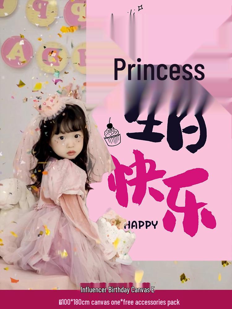 

Princess Birthday Scene Backdrop for Girl s Party with Balloon Decorations