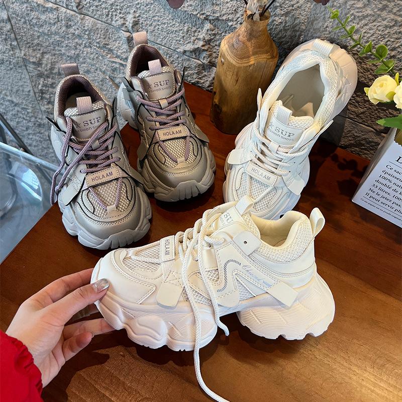 Foam Bottom Mesh Dad Shoes Women's Spring and Summer New Small Thick Sole Heightening Women's Shoes Breathable Sports Shoes Tide