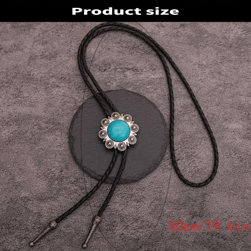 Turquoise Bolo Tie for Adult Unisex Vintage PU Leather Necktie Rope Necklace Jewelry Rodeos Tie Formal Event Collar Tie