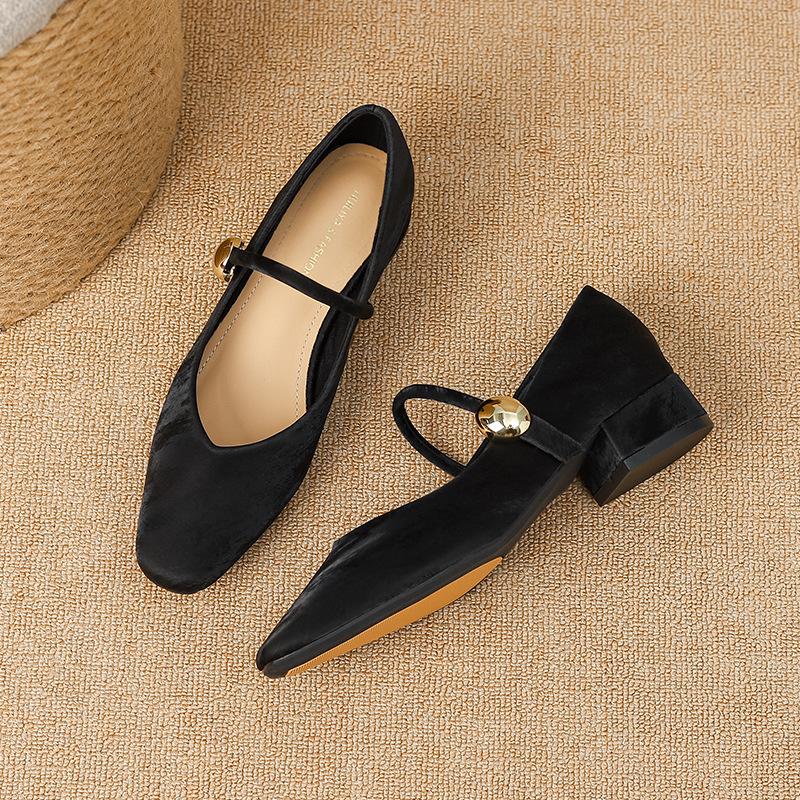 Y852-1 inner height-increasing shoes square head 2025 summer new single shoes women's beautiful ballet shoes thick high-heeled Mary Jane shoes