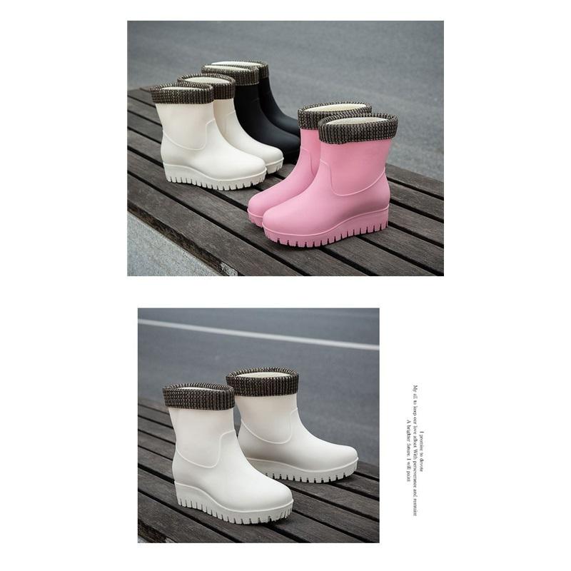 Fashionable And Warm Rain Boots For Women With Fleece Lining Waterproof And Anti Slip Midsole Water Shoes