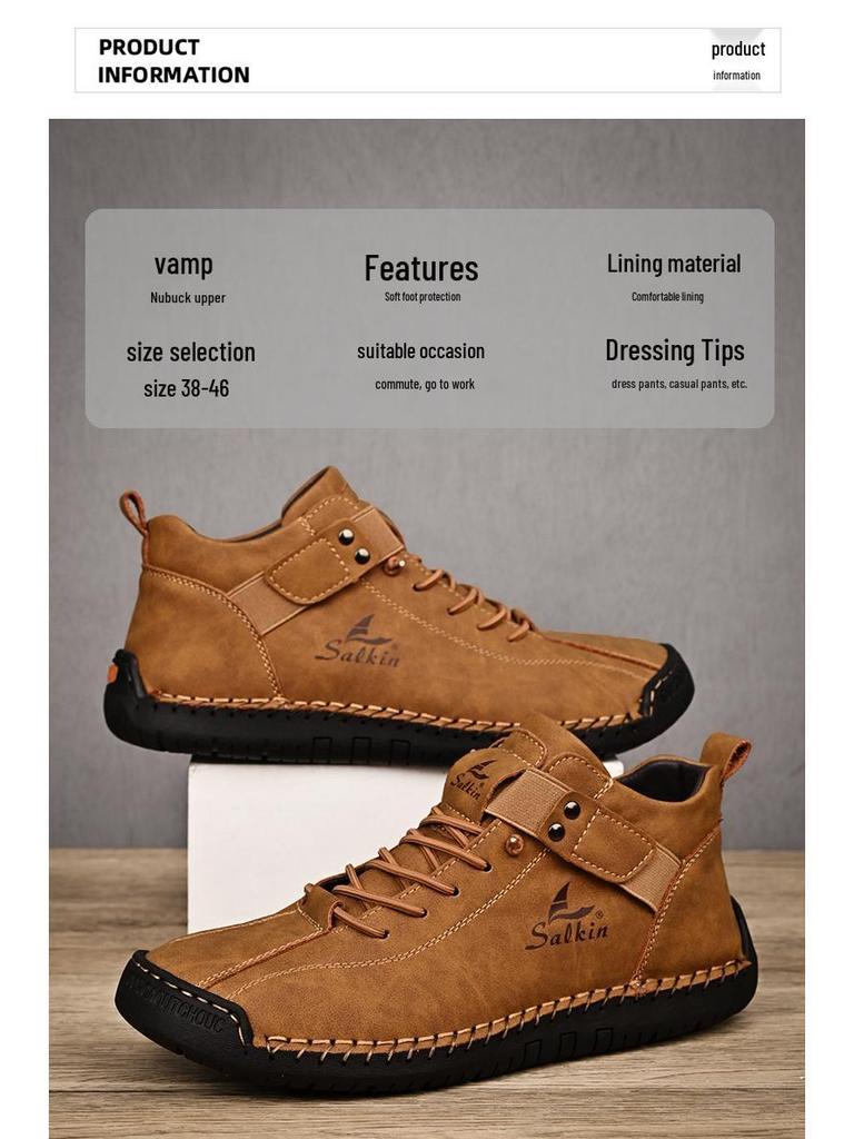 Pánské velké kožené nazouvací řidičské boty, ručně šité ležérní mokasíny s plochou podrážkou