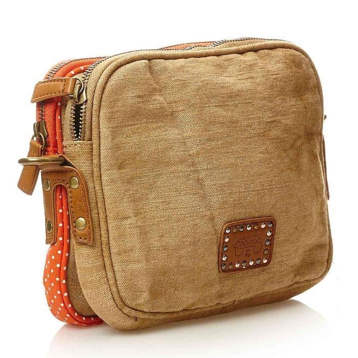 Sac à main - Sable - Femme - Bandoulière amovible - Zippée - 19x23x7 cm