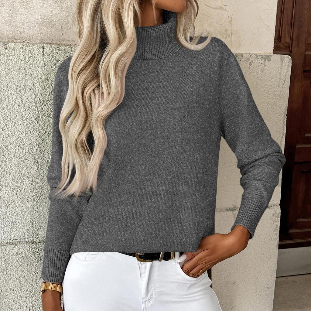 Women's High-Neck Slim-Fit Long-Sleeve Elegant Knit Pullover Top