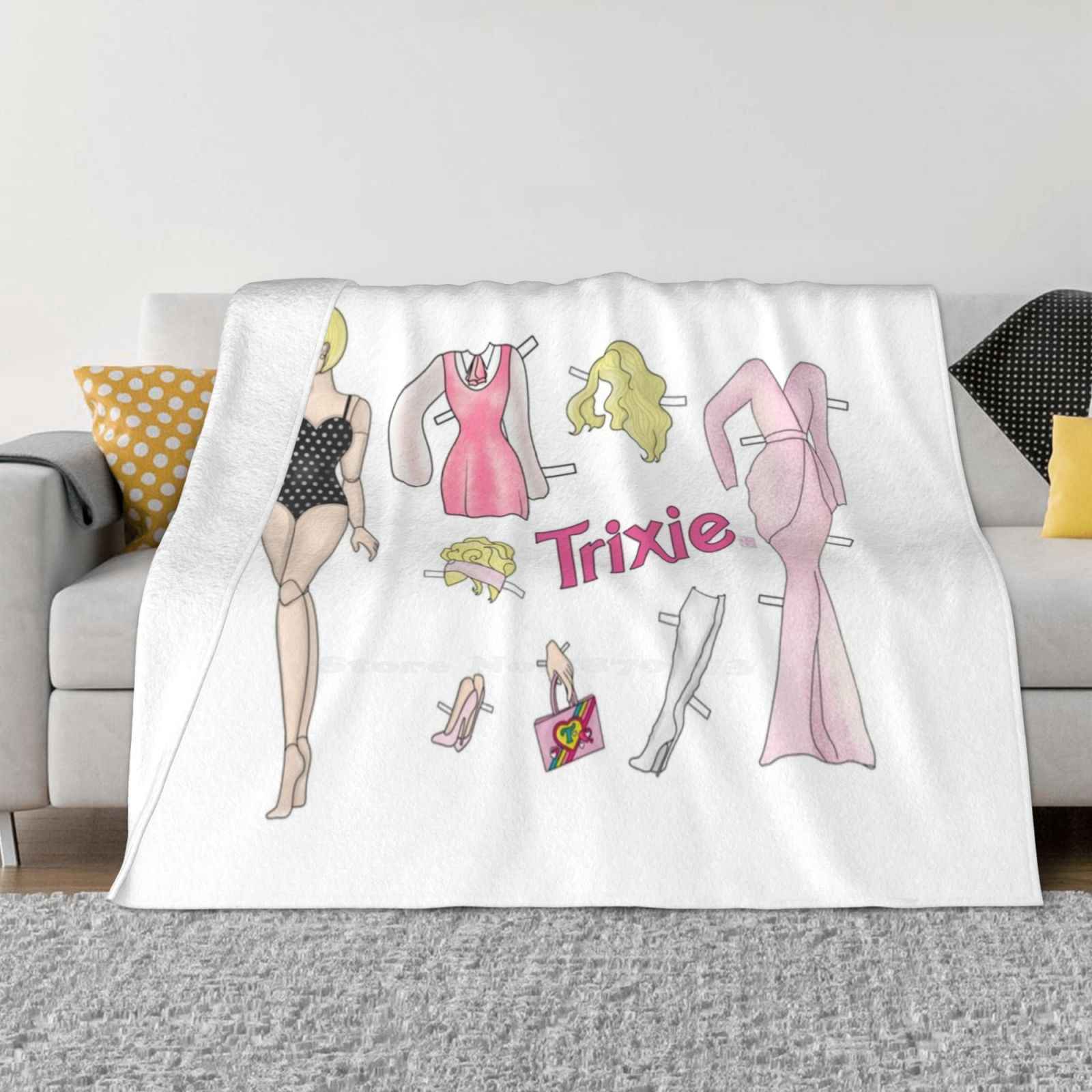 Trixie Doll Fashion Soft Warm Flannel Blanket Paper Doll Trixie Mattel Rupauls Drag Race Drag Queen 30x40in