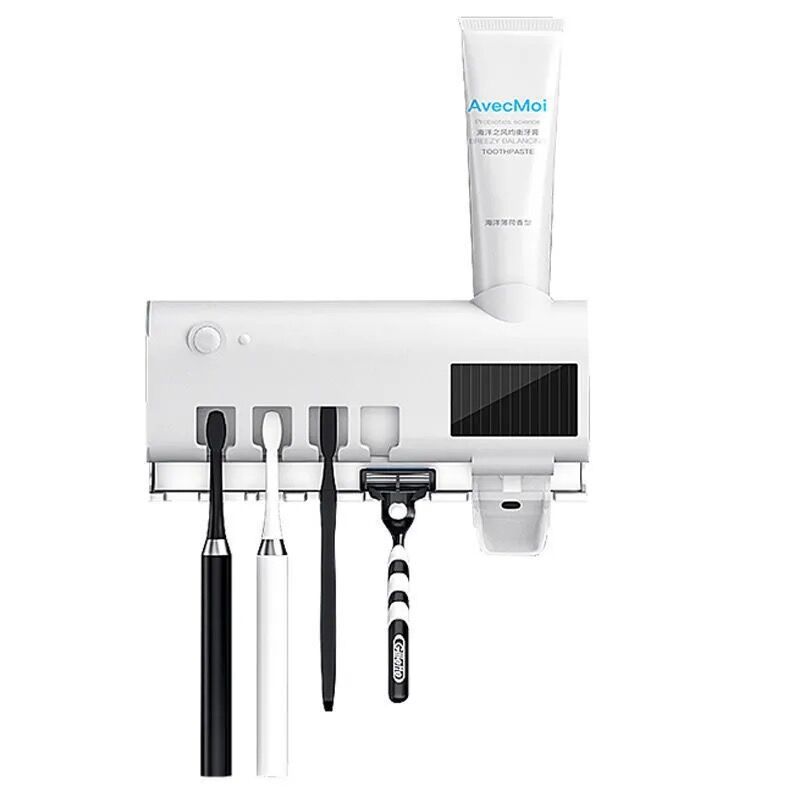 Solar Energy UV Toothbrush Holder Double Layer Punch-free Sterilizer Automatic Toothpaste Dispenser for Bathroom Accessories