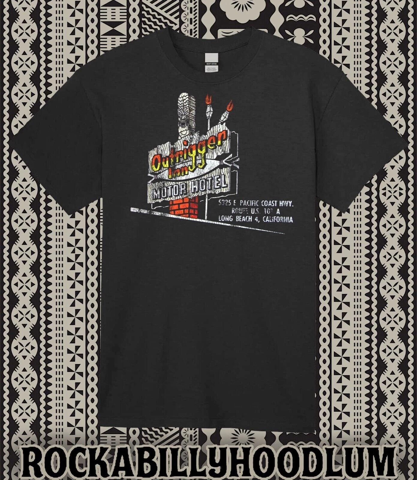 Retro Tiki Art Tee T Shirt Mug Bar Outrigger Inn Motor Hotel Long Beach CA S