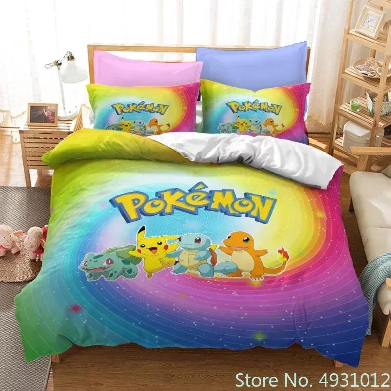 Anime Pokemon Quilt Cover Cartoon Game Printed Bedding Pikachu Duvet Cover Kids Bedroom Bed Bedclothes Pillowcase Xmas Gifts