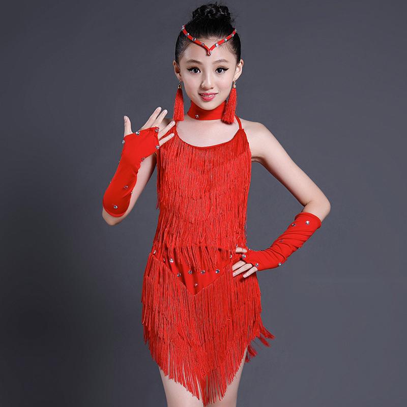 

Дитячі костюми для латиноамериканських танців Спідниця Паєтки Сукня для танців для дівчаток 170cm