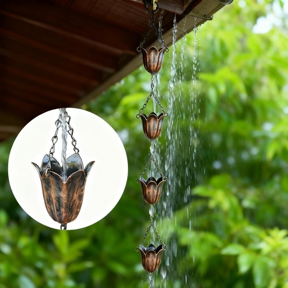 7 Cups Metal Tulip Rain Chain Japanese Style Water Drainage Chain Rain Chain for Gutters Landscape