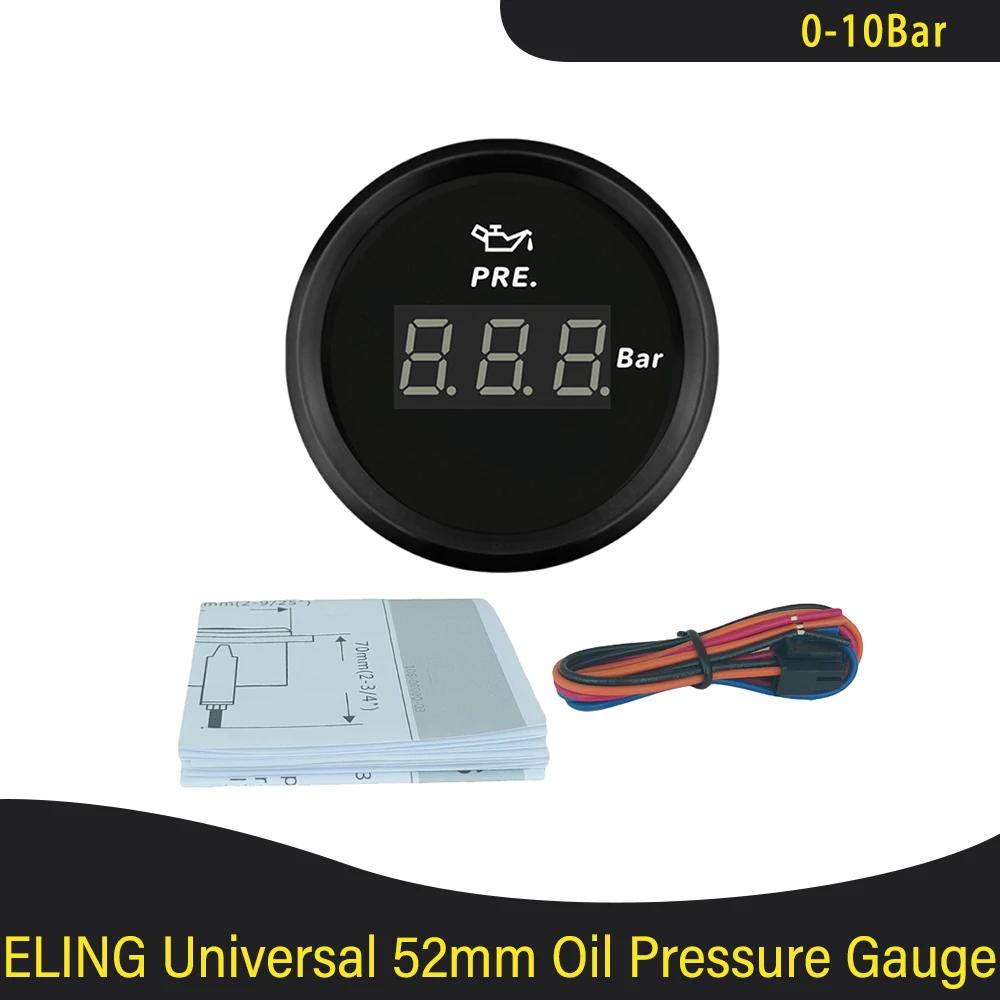 Waterproof 52mm Oil Pressure Gauge Meter 0-5Bar 0-75Psi 0-10Bar 0-145Psi with Red Backlight for Car Truck Boat Yacht 9-32V