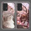 Pink Cherry Blossom Flower Cute Cat Printed Tempered Glass Phone Case for Samsung Galaxy A56 A55 A54 A53 A52 A36 A16 A14 Covers