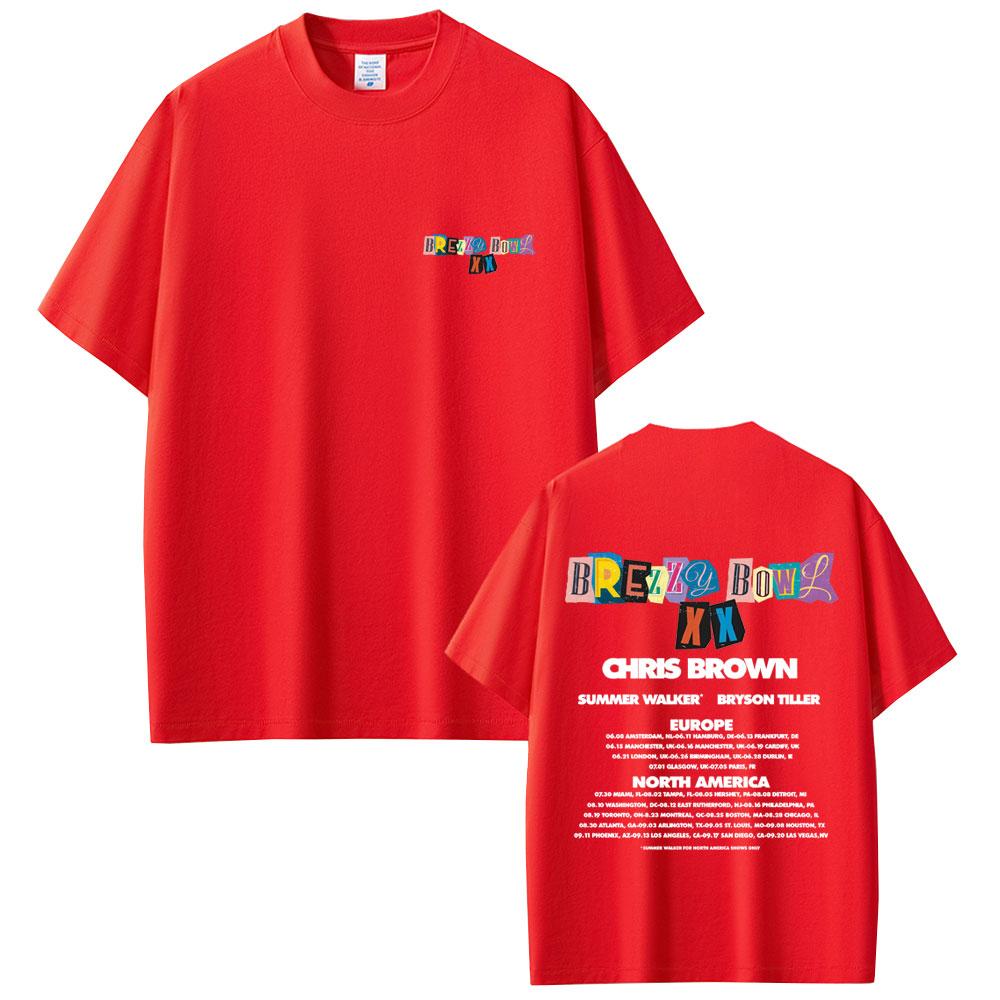 Rapper Chris Brown Breezy Bowl XX Tour 2025 T-shirts Unisex Women Hip Hop Fashion Pop Music T Shirts High Quality Cotton T-shirt S