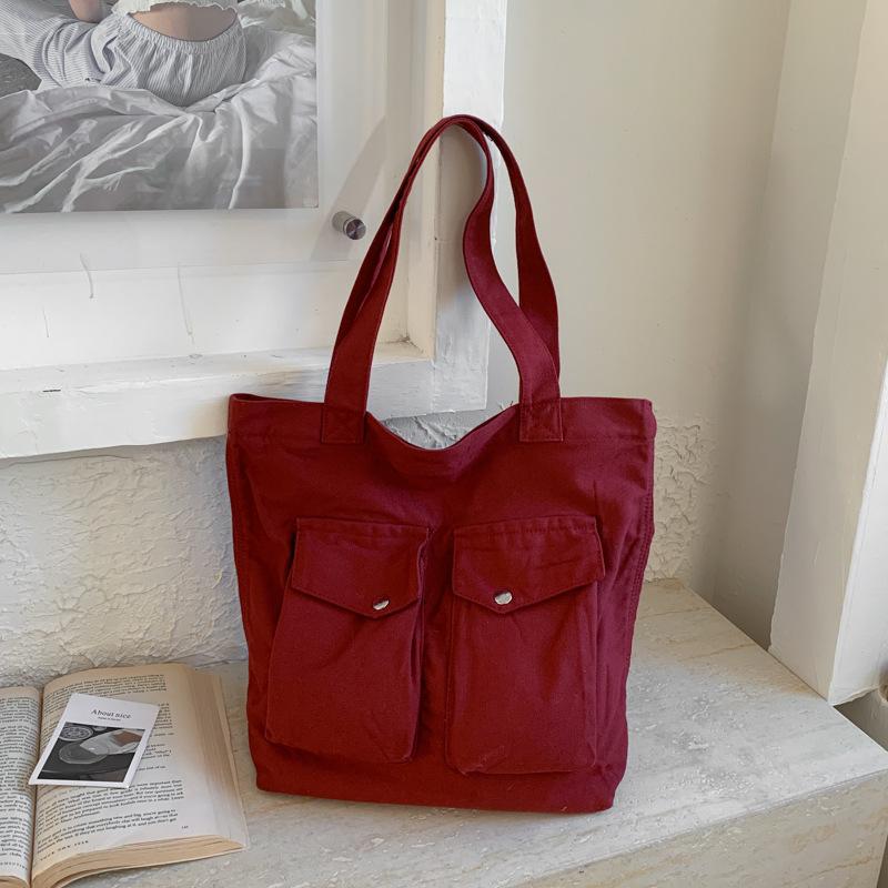 Large Capacity Multi Pocket Shoulder Bags Women Fashi Canvas Handle Bag Casual Comfortable and Versatile Texture Storage Bag
