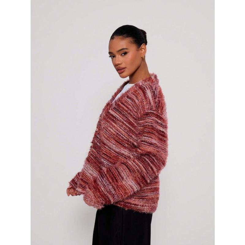 DAFIFY Women's Fashion Casual Fall Winter Colour Block Print Long Sleeve V-Neck Sweaters