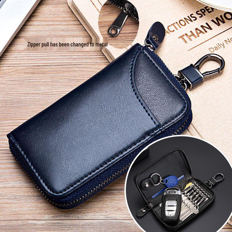 Men's Large Capacity Genuine Cowhide Key and Card Holder with Zipper