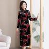 Elegant Golden Velvet Qipao Dress for Middle-Aged and Elderly Women - Waist-Cinching, Mid-Length, Perfect for Spring and Autumn