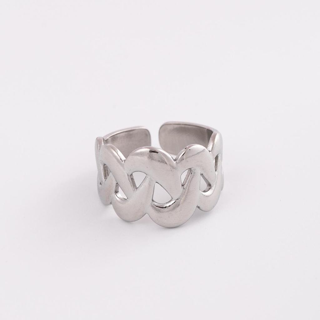 18K Gold Vacuum Electroplated Twisted Stainless Steel Geometric Open Ring for Women.