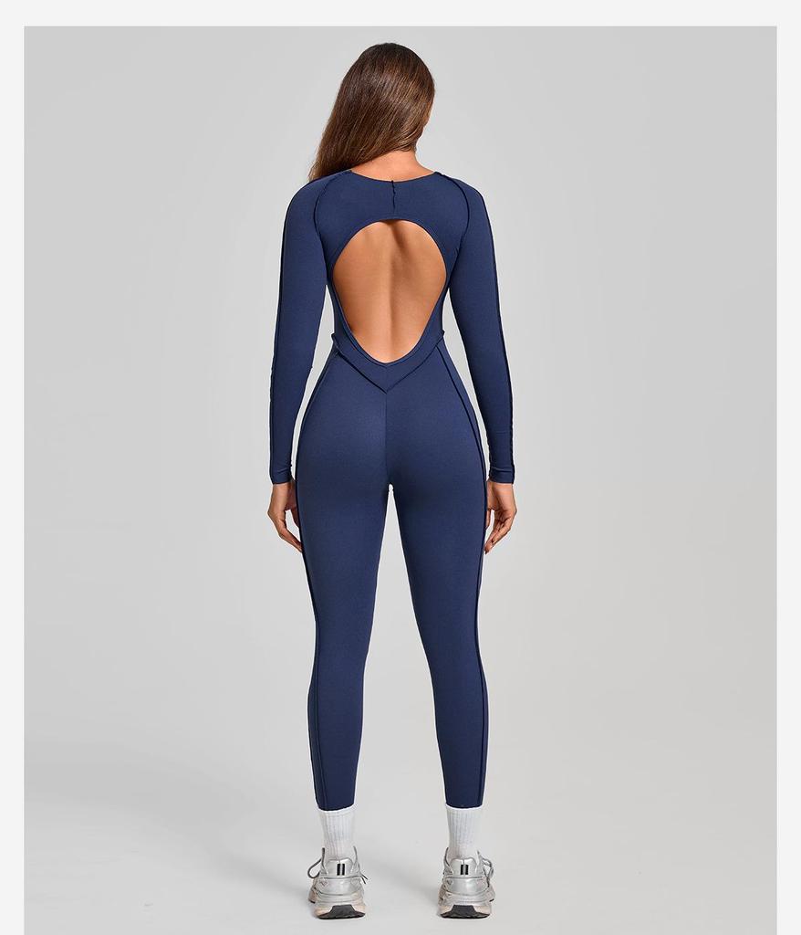 Women's Color Block Stand Collar Jumpsuit - Half Zipper Yoga Fitness Wear for High-Intensity Sports