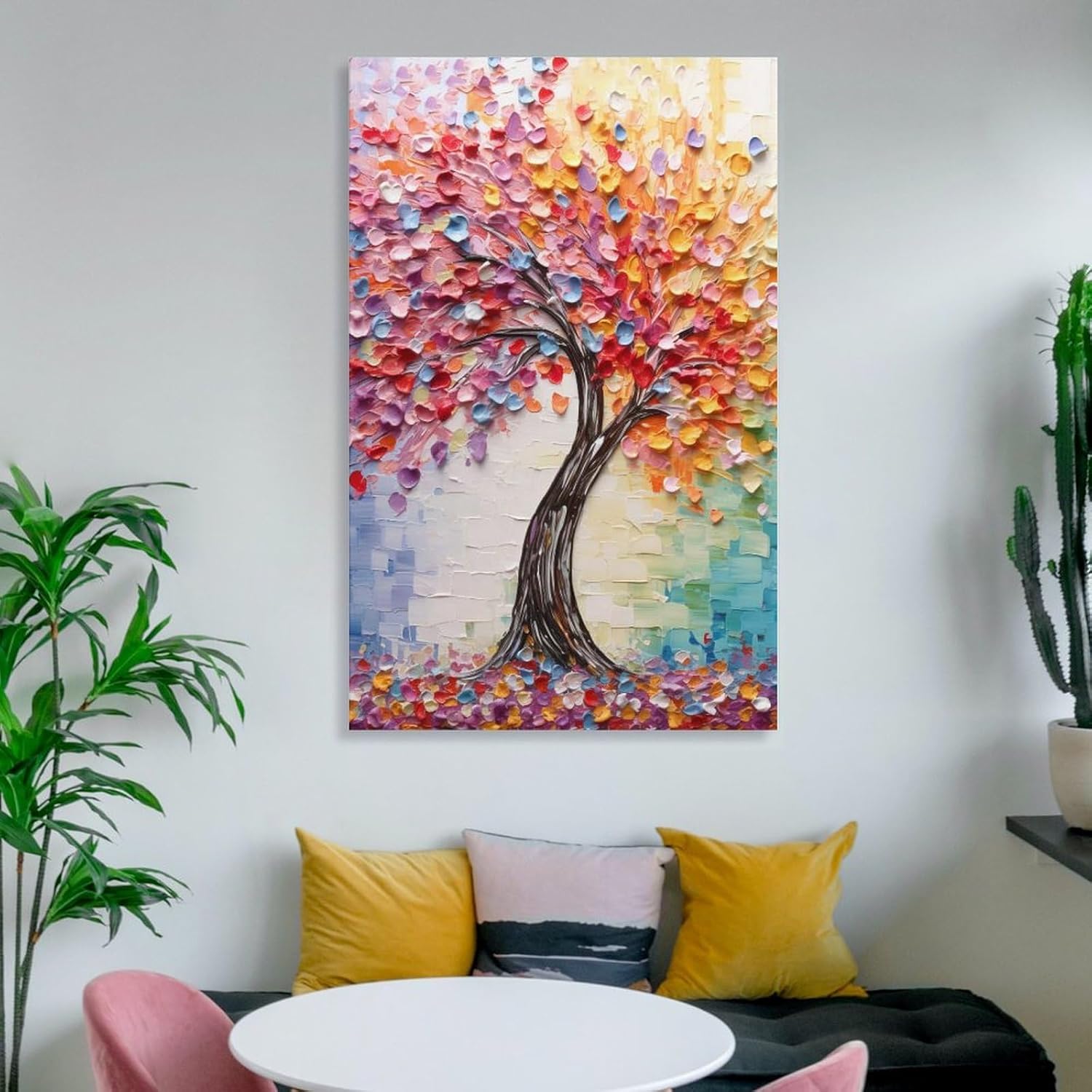 

FireDeer Colorful Tree of Life Wall Art Nature Tree Abstract Canvas Painting Textured Picture Country Landscape Poster Artwork for Living Room