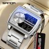 SANDA New Fashion Men Quartz Watch Fashion Square Watch Countdown Sports Waterproof Dual Display Digital Men's Watch Model 6163
