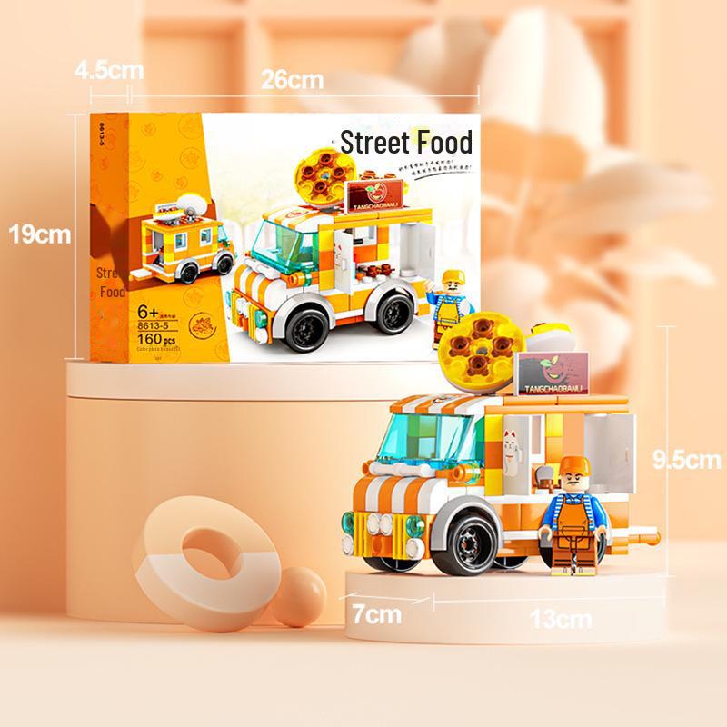 Retro Hamburger and Ice Cream Food Truck Building Block Set for Children