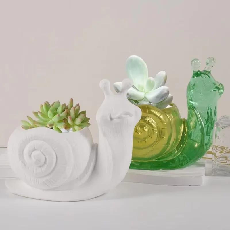 A Top Quality 1Pc 3D Snail Large Flower Pot Succulent Vase Silicone Mold for Concrete Plaster Epoxy Resin DIY Craft Home Decor