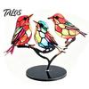 Decorative Accents for Coffee Table Acrylic Birds On Branch Desktop Ornament, Colorful Stained Glass Style Bird Lifelike Hummingbird Sculptures