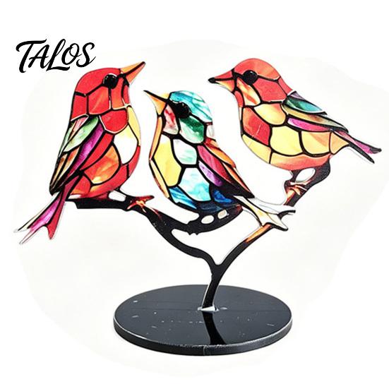 Decorative Accents for Coffee Table Acrylic Birds On Branch Desktop Ornament, Colorful Stained Glass Style Bird Lifelike Hummingbird Sculptures